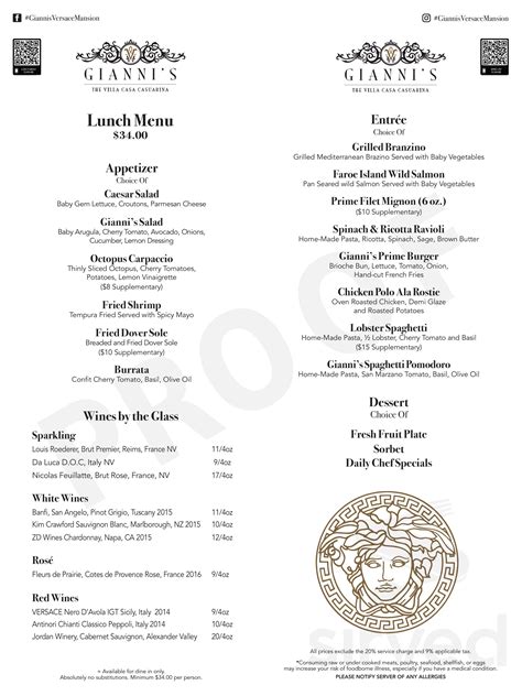 gianni's at the former versace|giannis versace mansion menu.